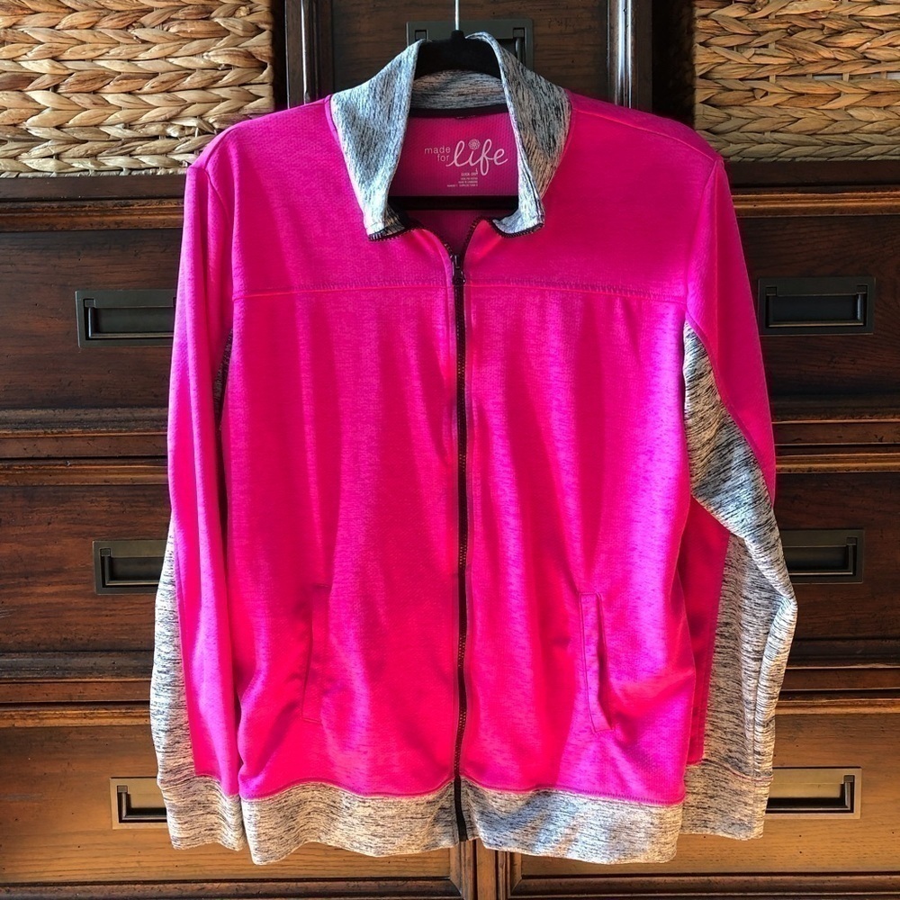 Made for Life pink & gray zip up alethic jacket in size L